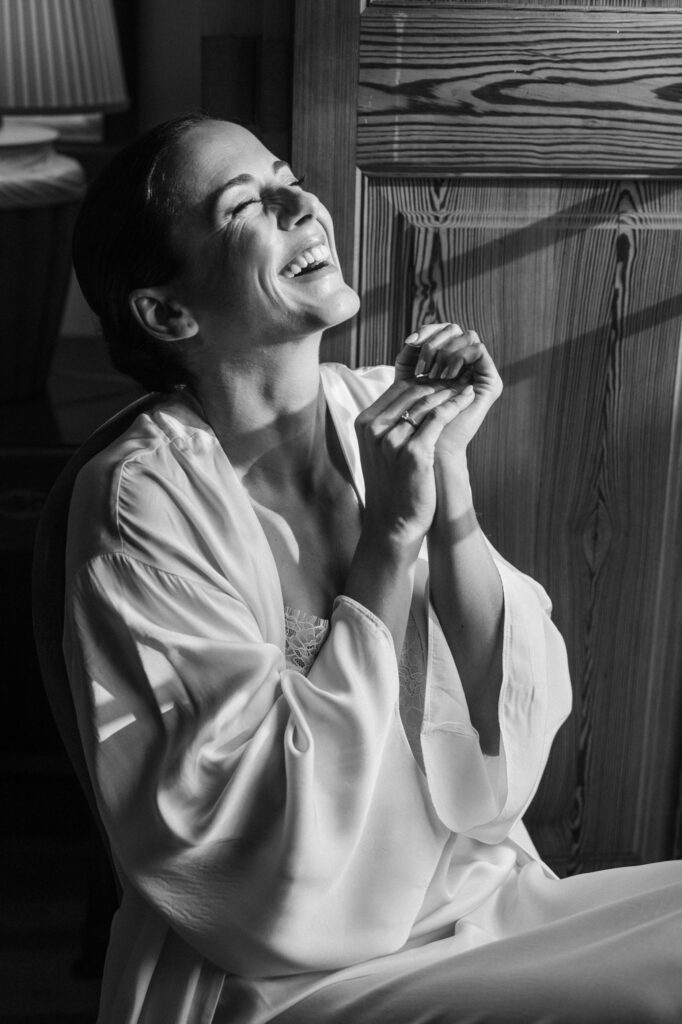 Intimate and romantic getting ready moment in Tuscany