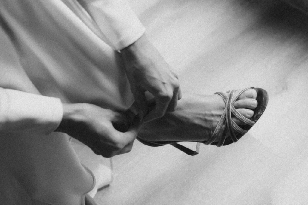 Elegant details of bride’s accessories and wedding shoes