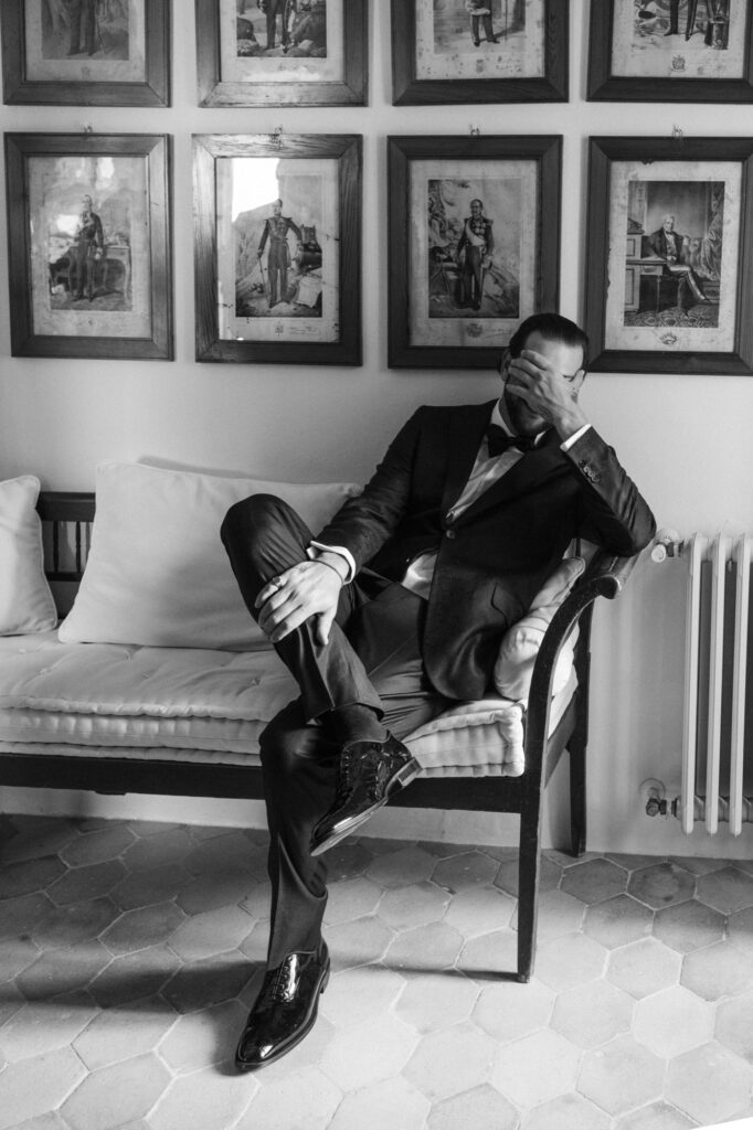 Groom getting ready for a luxury wedding at Sa Torre de Porreres in Mallorca