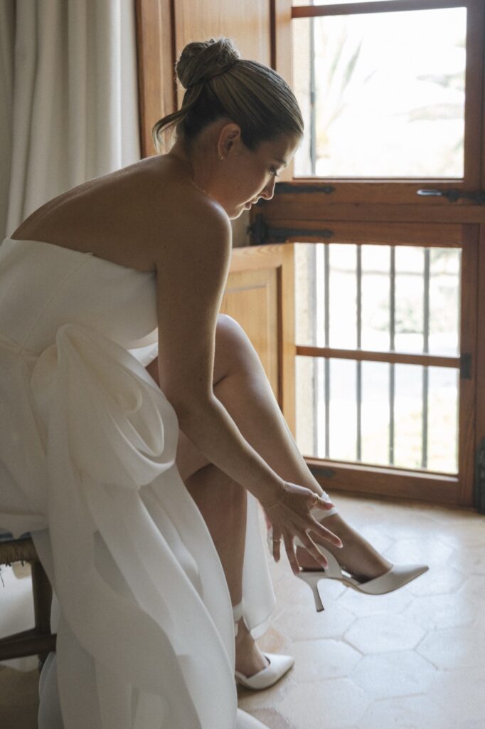 Elegant bride ready for ceremony, photographed in Mallorca by luxury destination wedding photographer