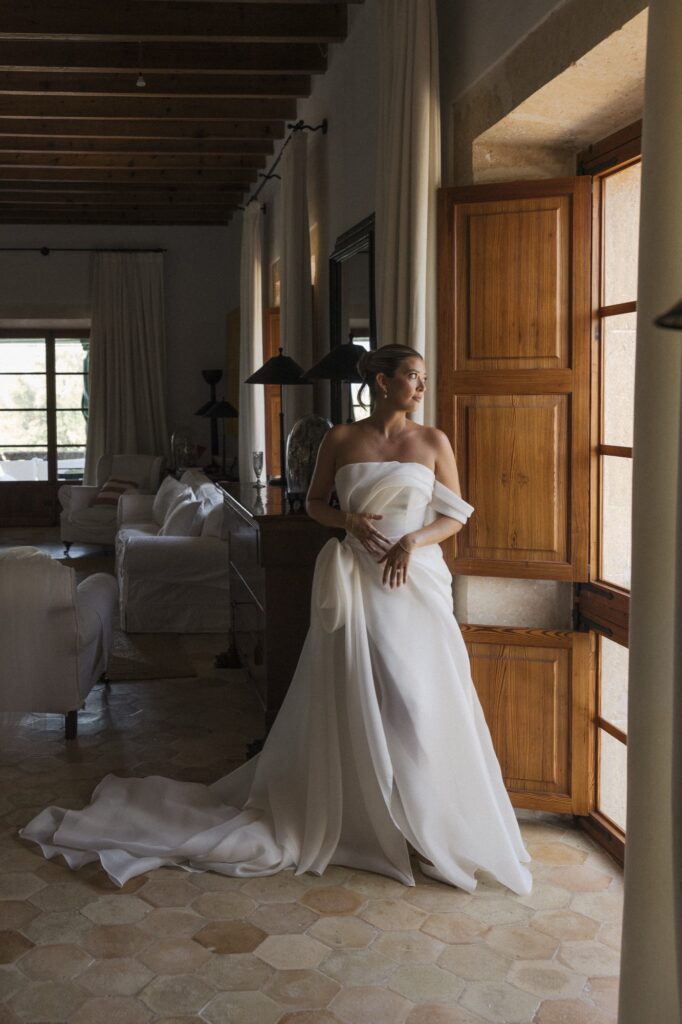 Elegant bride ready for ceremony, photographed in Mallorca by luxury destination wedding photographer