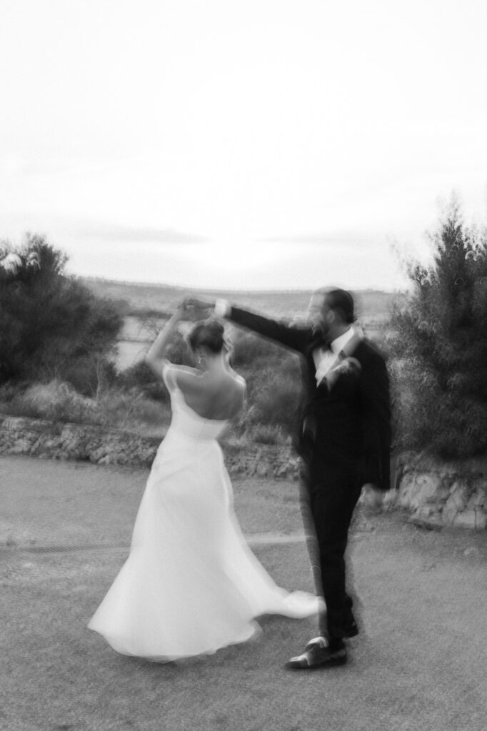 Luxury wedding couple laughing naturally in Mallorca countryside